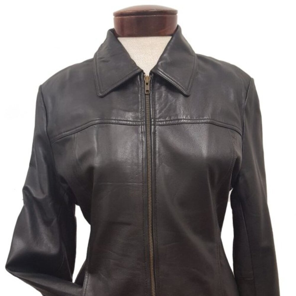Women’s Ultra-soft Black Leather Straight Short Jacket